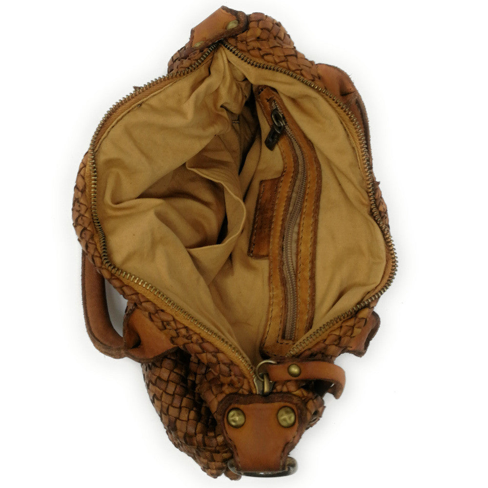 Sac à main en cuir vintage MISS ROSE Camel foncé