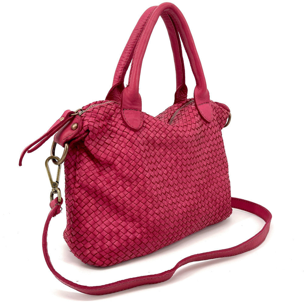 Sac à main en cuir vintage MISS ROSE Rose fuchsia