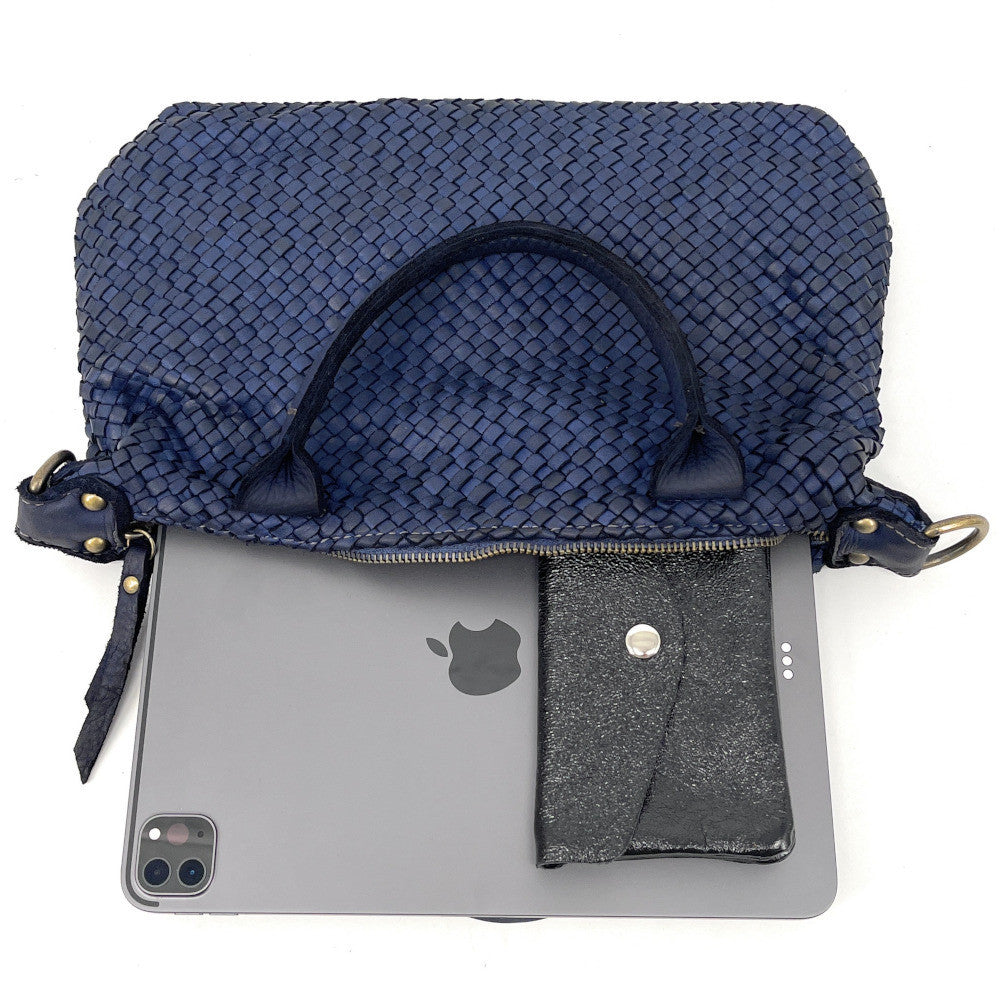 Sac à main en cuir vintage MISS ROSE Bleu profond