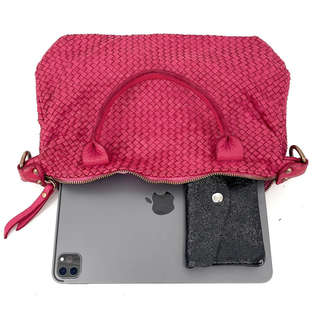 Sac à main en cuir vintage MISS ROSE Rose fuchsia