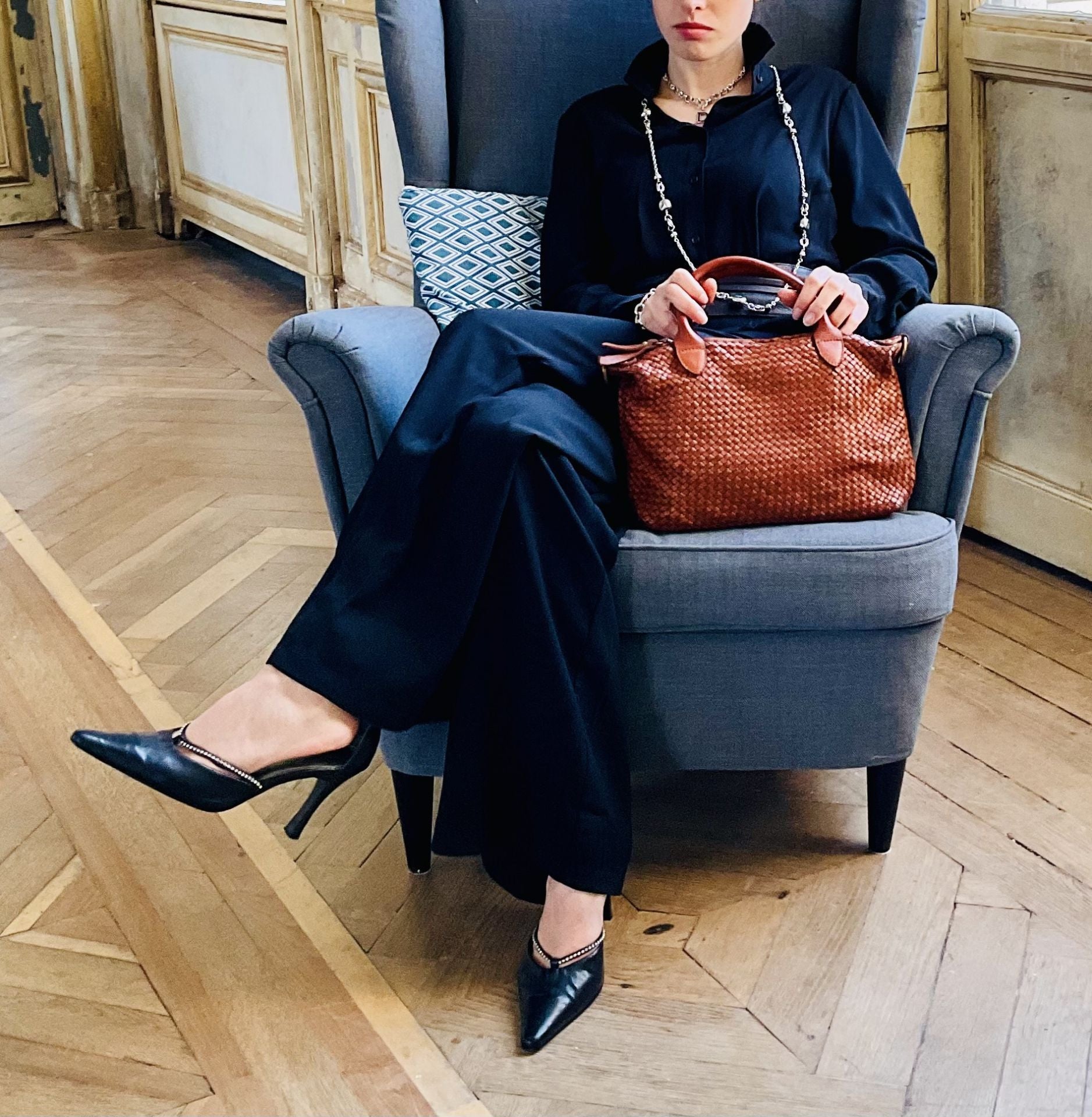 Sac à main en cuir vintage MISS ROSE Camel foncé