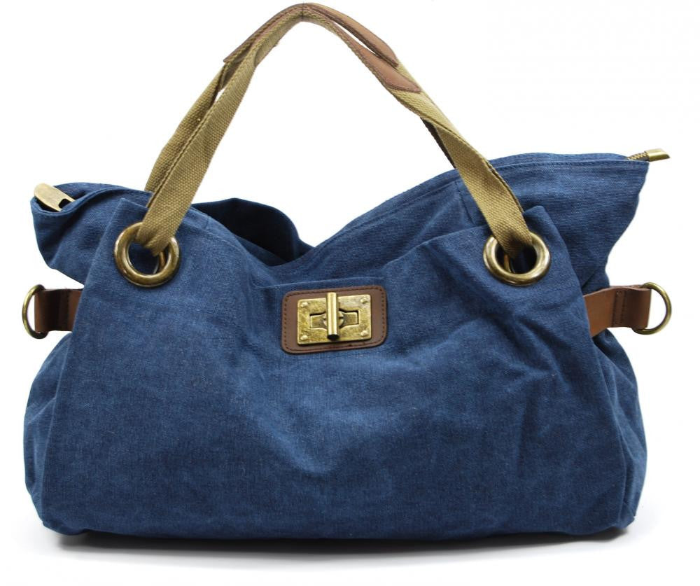 Sac week-end en cuir et toile TOBAGO Bleu