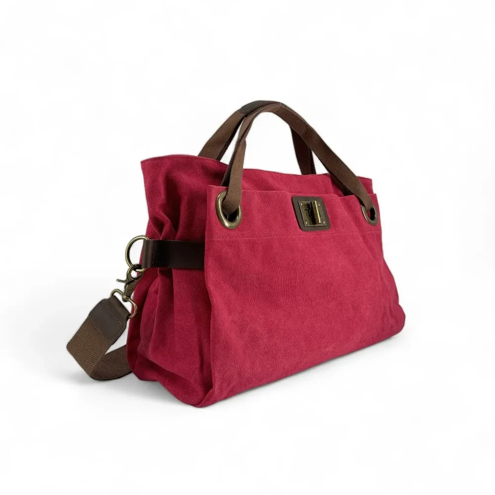 Sac week-end en cuir et toile TOBAGO Rouge magenta