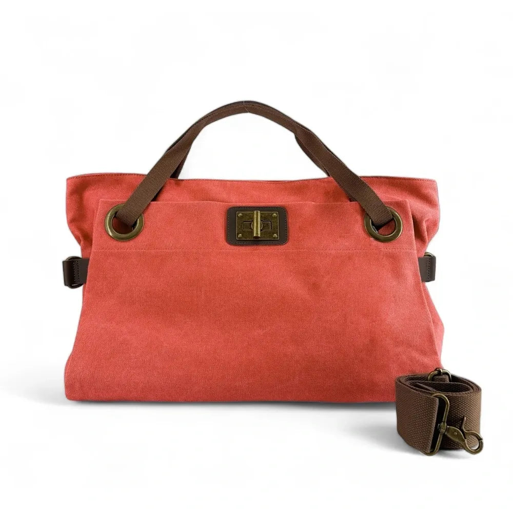 Sac week-end en cuir et toile TOBAGO Rose saumon