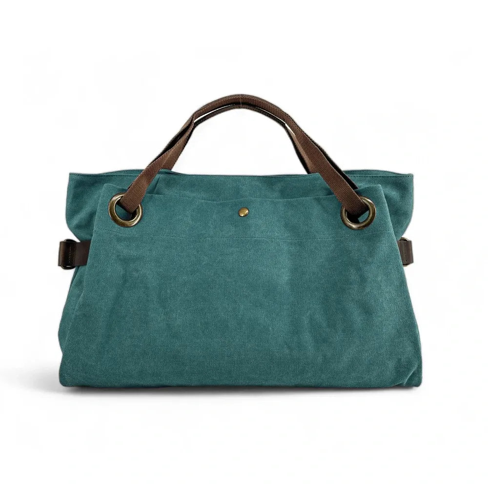 Sac week-end en cuir et toile TOBAGO Bleu vert canard