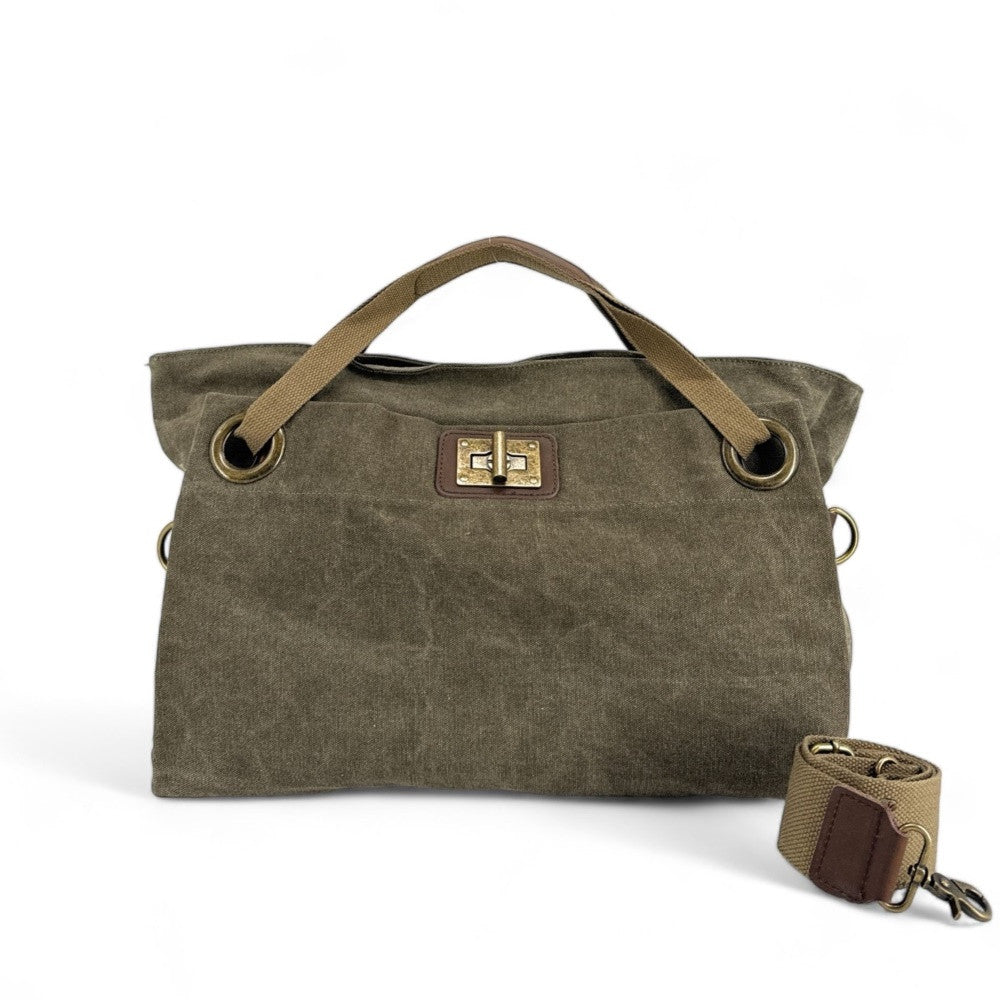 Sac week-end en cuir et toile TOBAGO Kaki