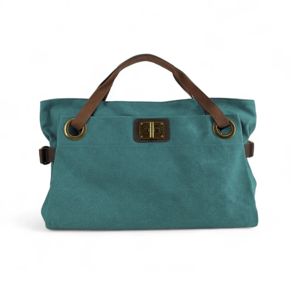 Sac week-end en cuir et toile TOBAGO Bleu vert canard