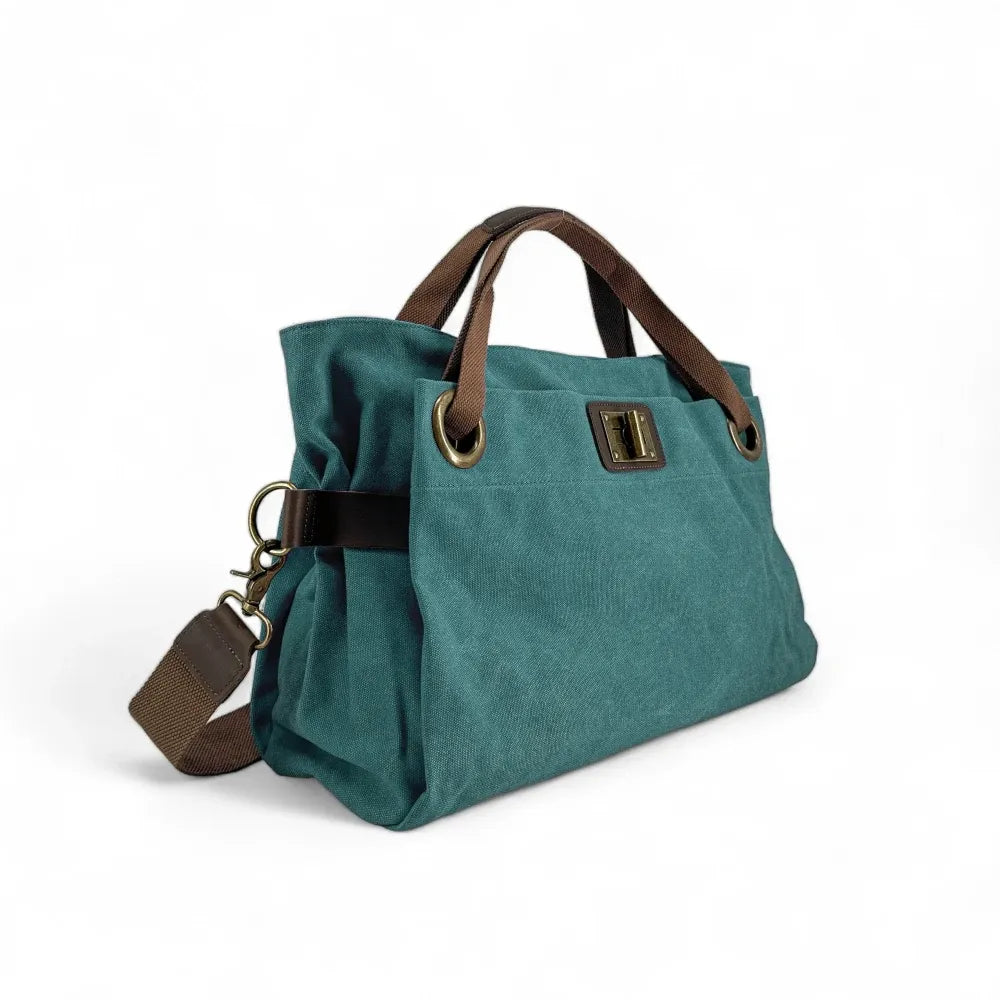Sac week-end en cuir et toile TOBAGO Bleu vert canard