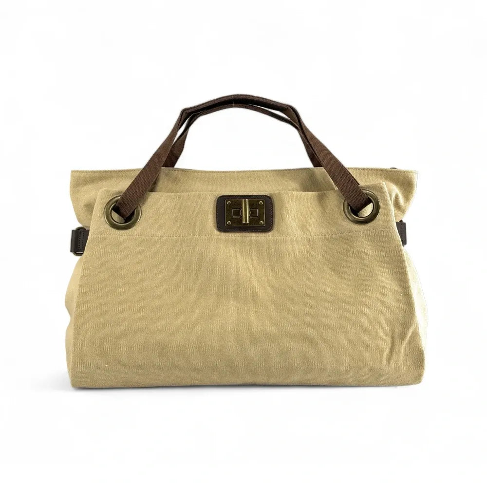 Sac week-end en cuir et toile TOBAGO Taupe clair