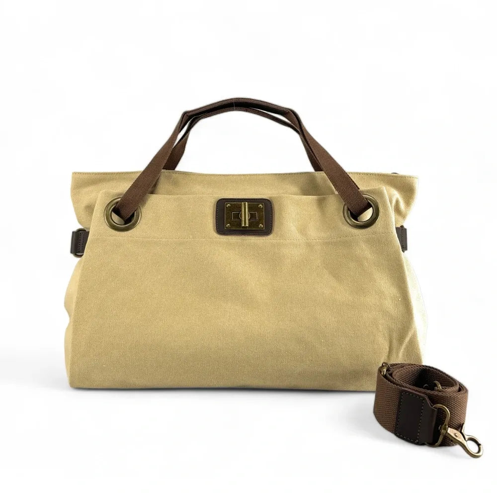 Sac week-end en cuir et toile TOBAGO Taupe clair