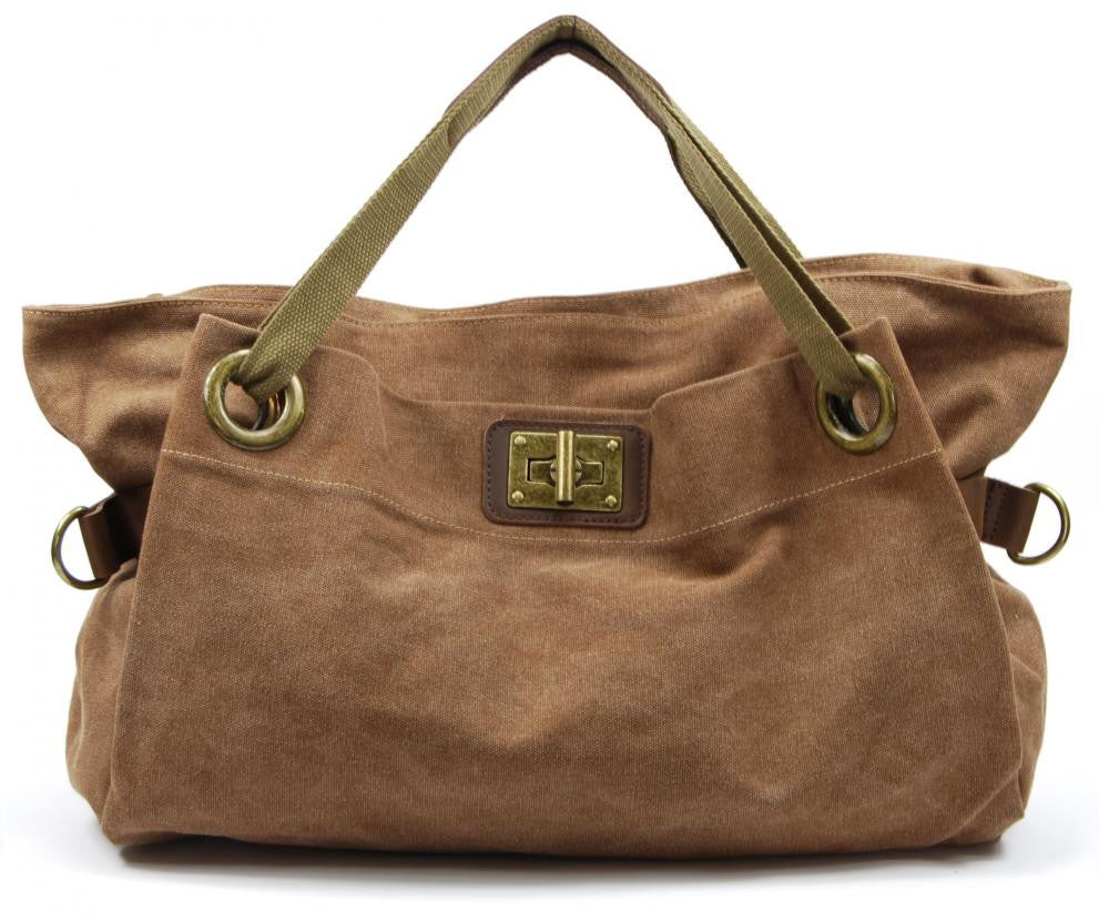 Sac week-end en cuir et toile TOBAGO Camel foncé