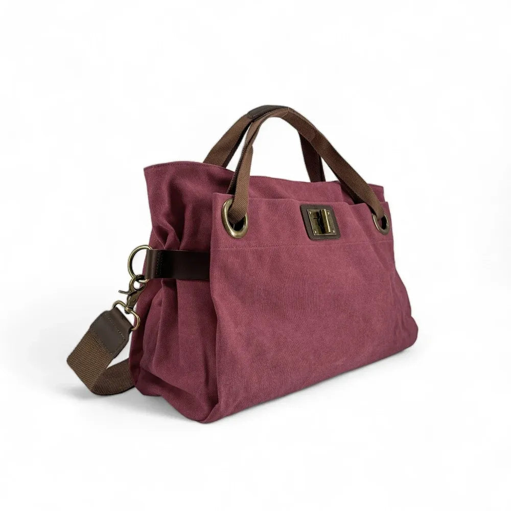 Sac week-end en cuir et toile TOBAGO Rouge bordeaux