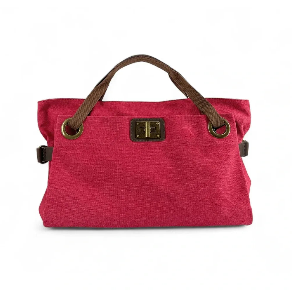 Sac week-end en cuir et toile TOBAGO Rouge magenta