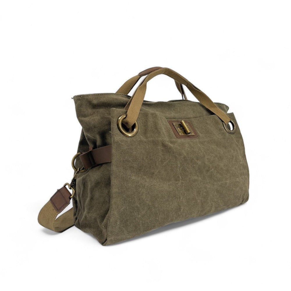 Sac week-end en cuir et toile TOBAGO Kaki