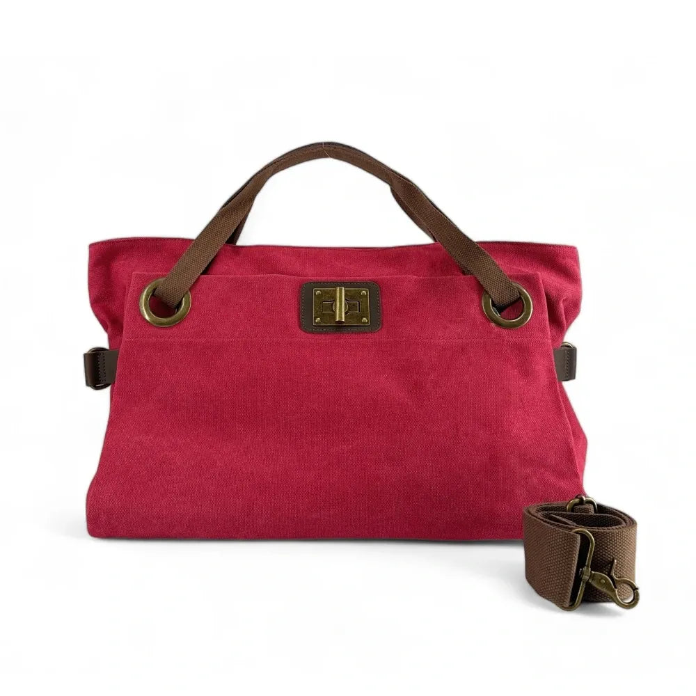 Sac week-end en cuir et toile TOBAGO Rouge magenta