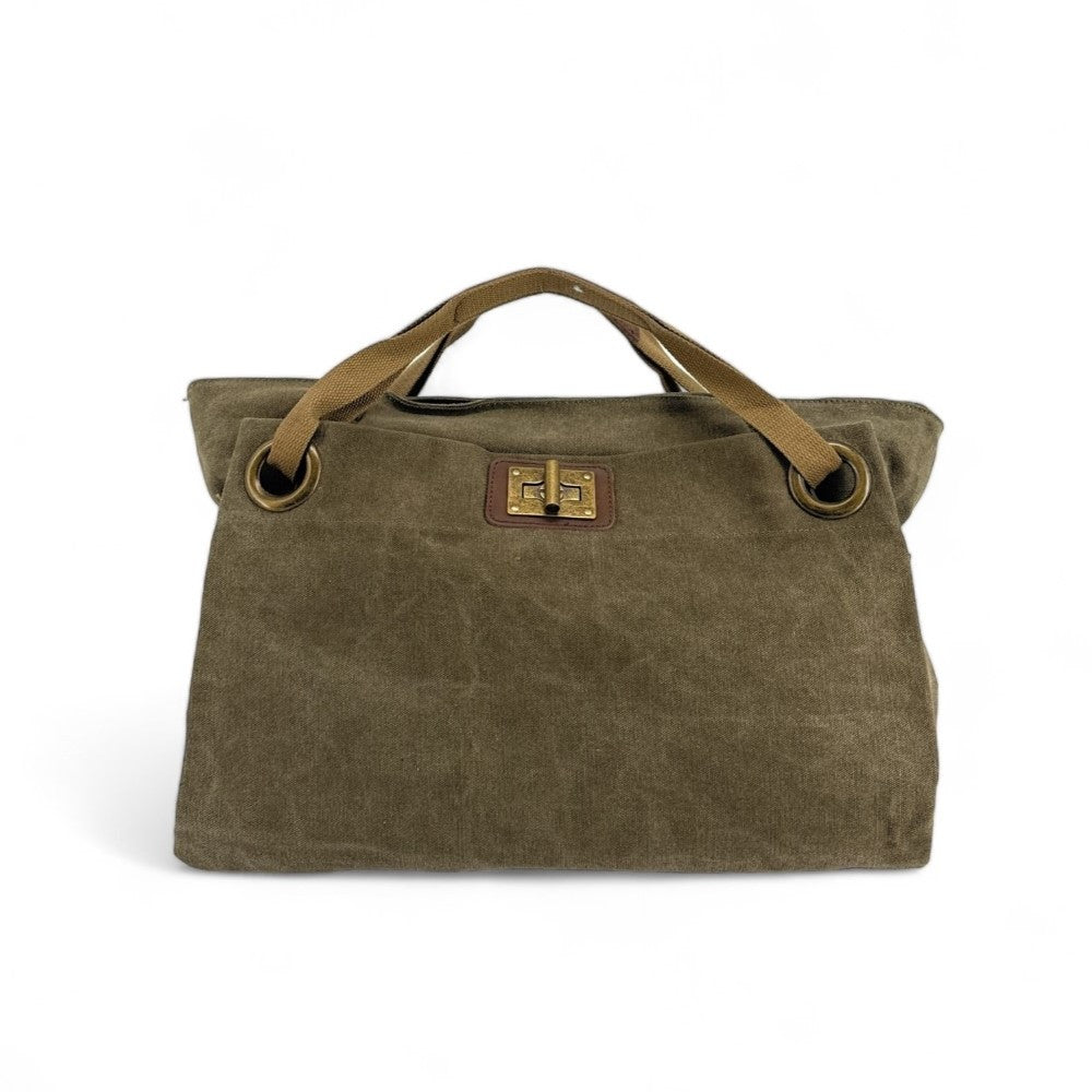 Sac week-end en cuir et toile TOBAGO Kaki