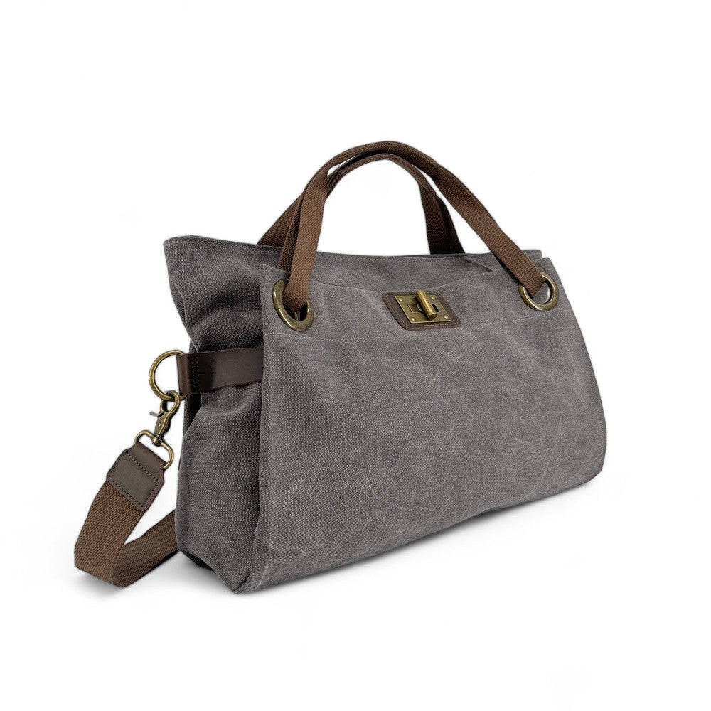 Sac week-end en cuir et toile TOBAGO Gris pigeon
