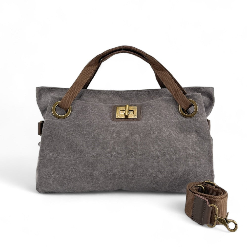 Sac week-end en cuir et toile TOBAGO Gris pigeon