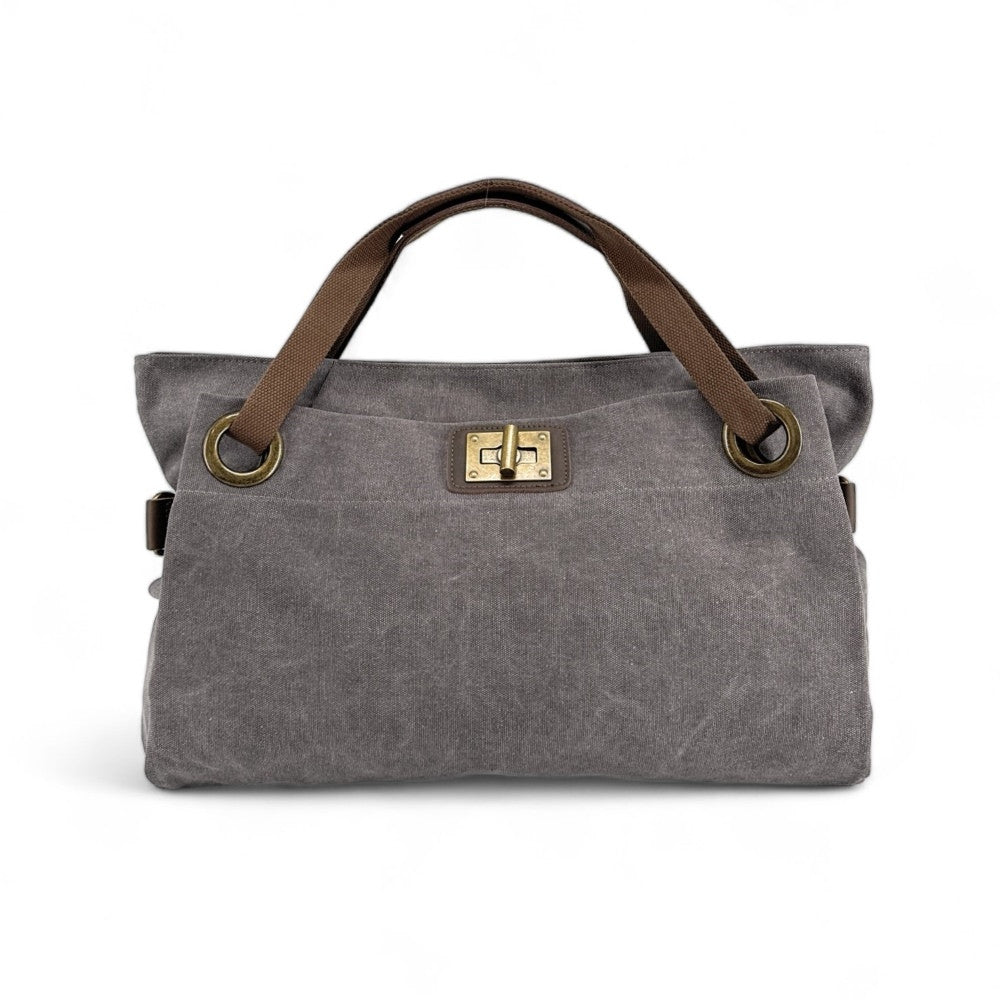 Sac week-end en cuir et toile TOBAGO Gris pigeon