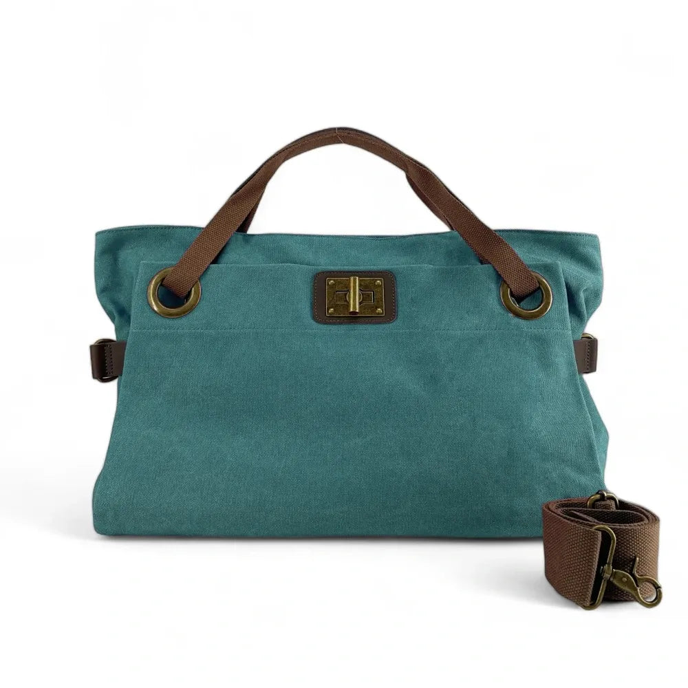 Sac week-end en cuir et toile TOBAGO Bleu vert canard