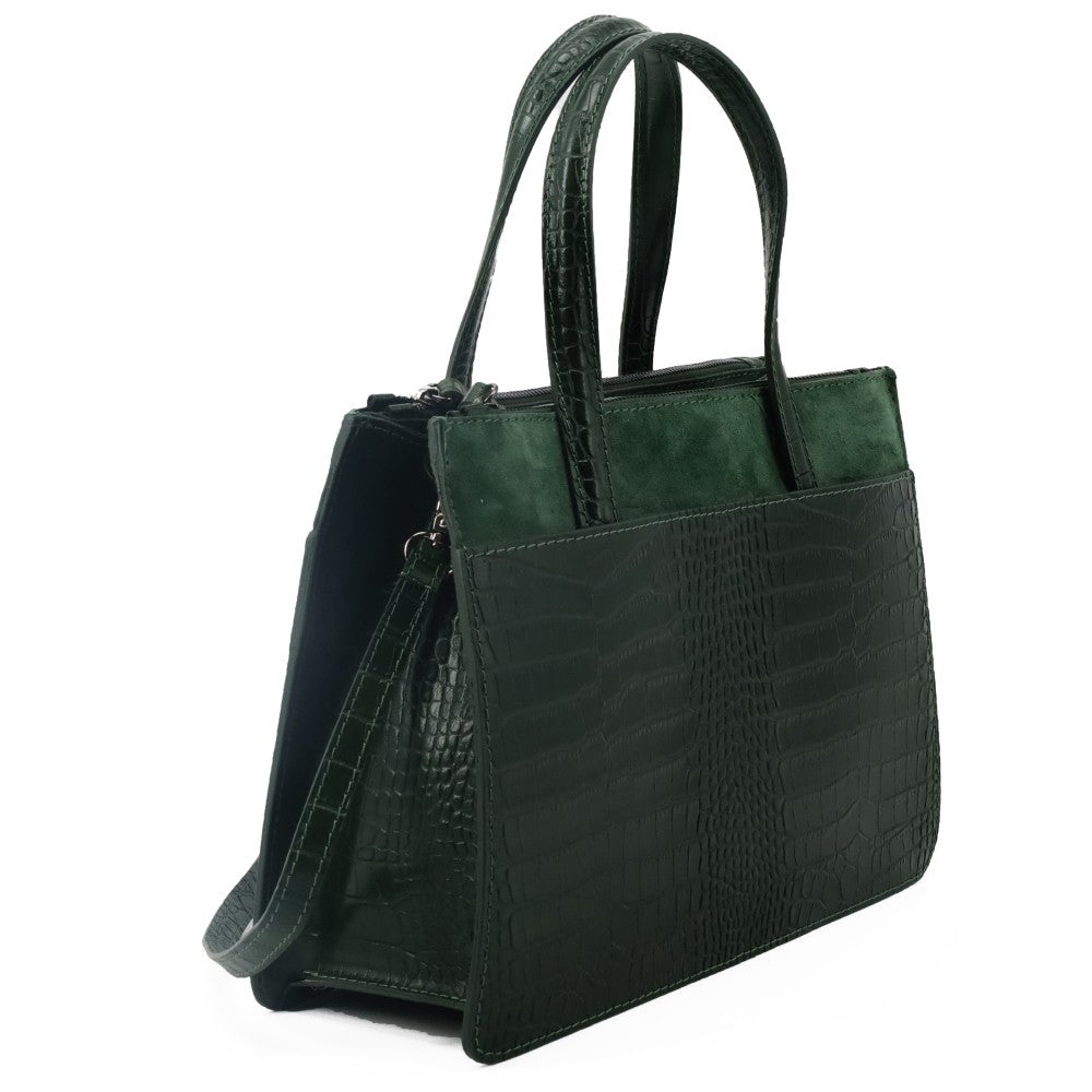 Sac à main en cuir façon croco et croûte de cuir ASCOTT Vert intense