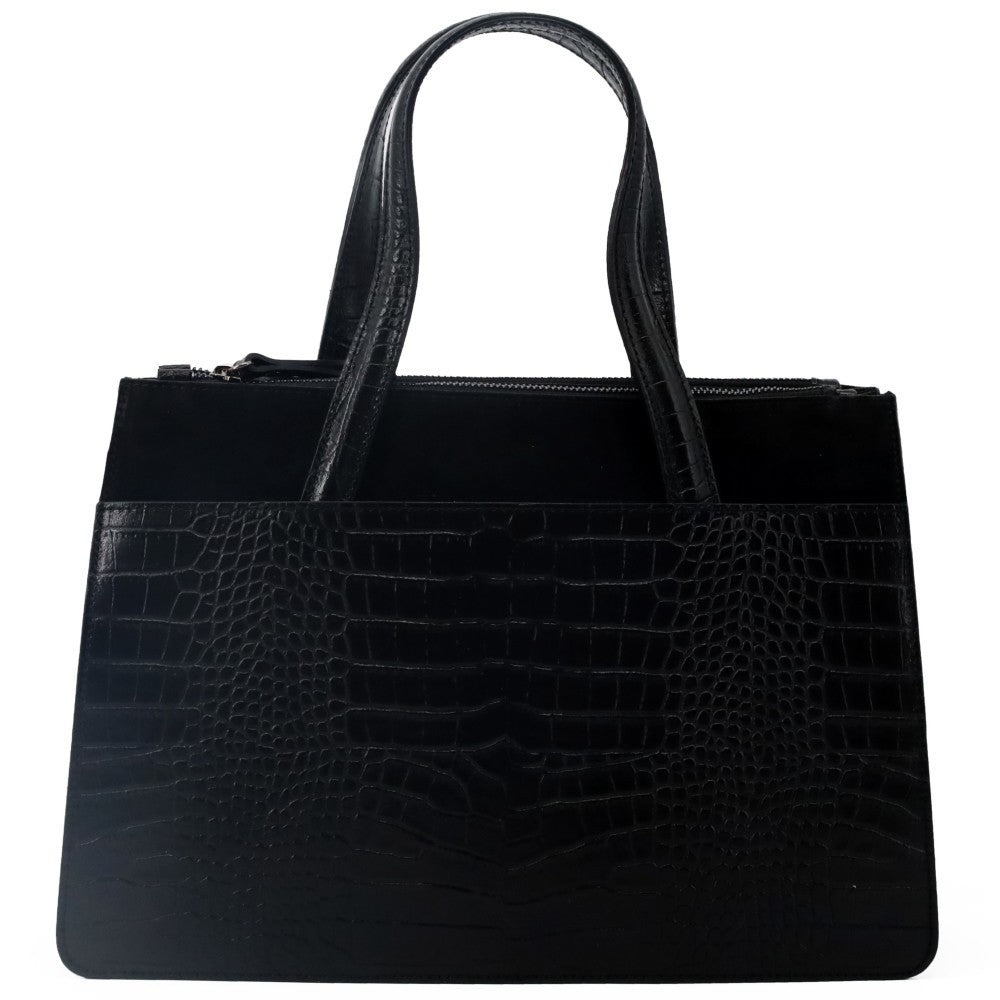 Sac à main en cuir façon croco et croûte de cuir ASCOTT Noir