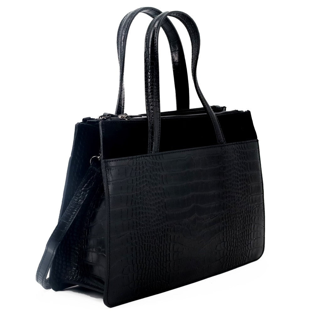 Sac à main en cuir façon croco et croûte de cuir ASCOTT Noir