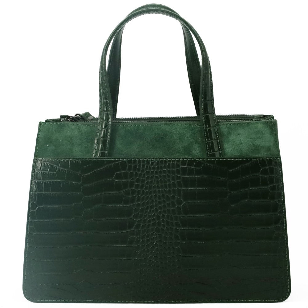 Sac à main en cuir façon croco et croûte de cuir ASCOTT Vert intense
