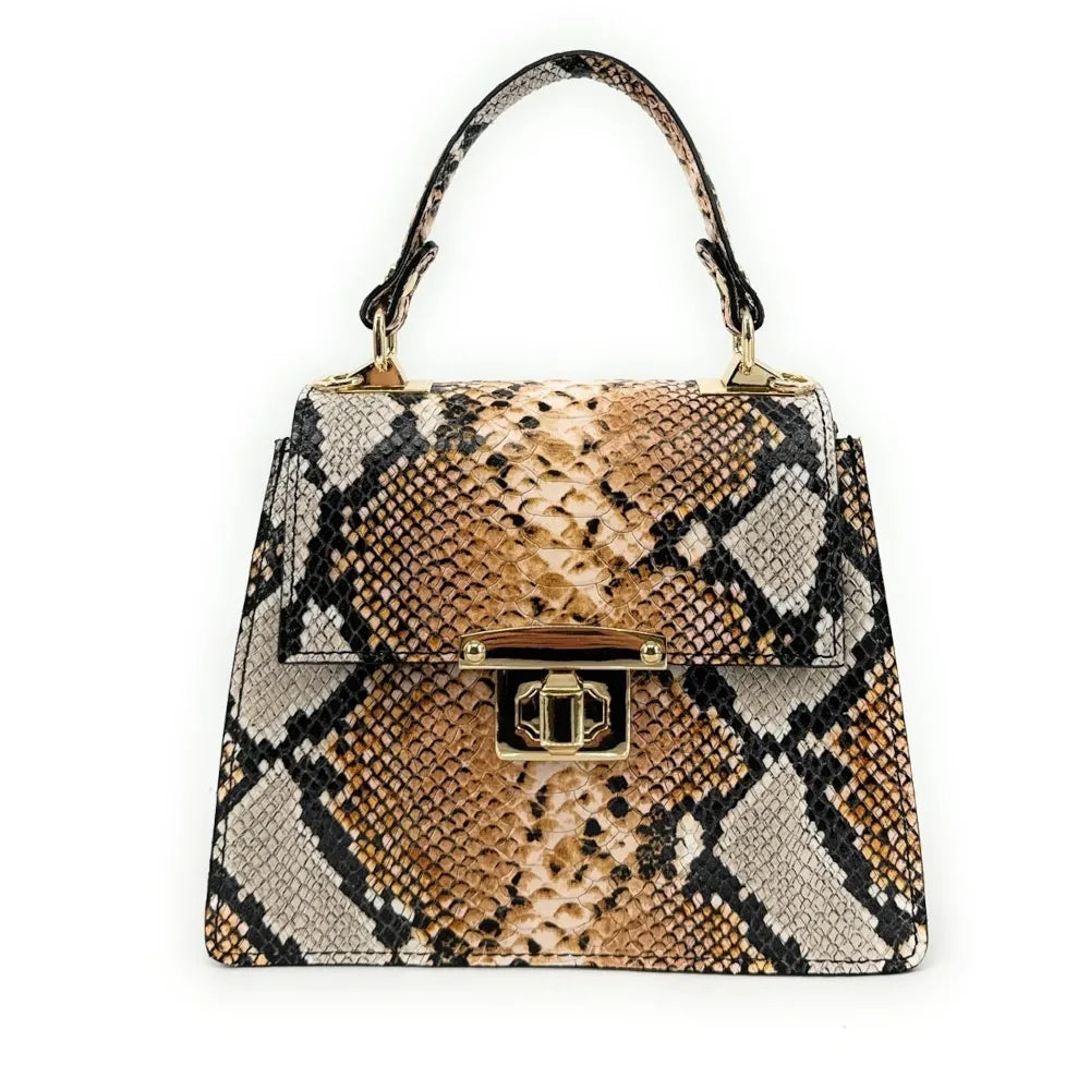 Sac à main en cuir façon serpent JUNGLE E.L Python Python camel