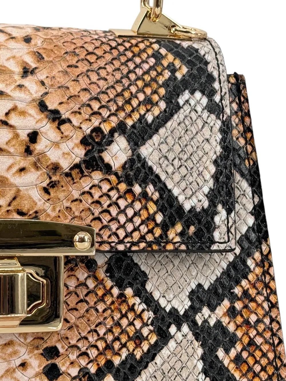 Sac à main en cuir façon serpent JUNGLE E.L Python Python camel