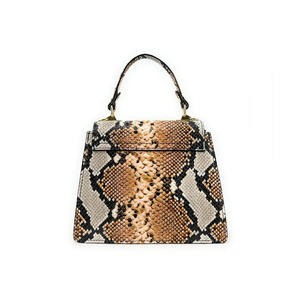 Sac à main en cuir façon serpent JUNGLE E.L Python Python camel