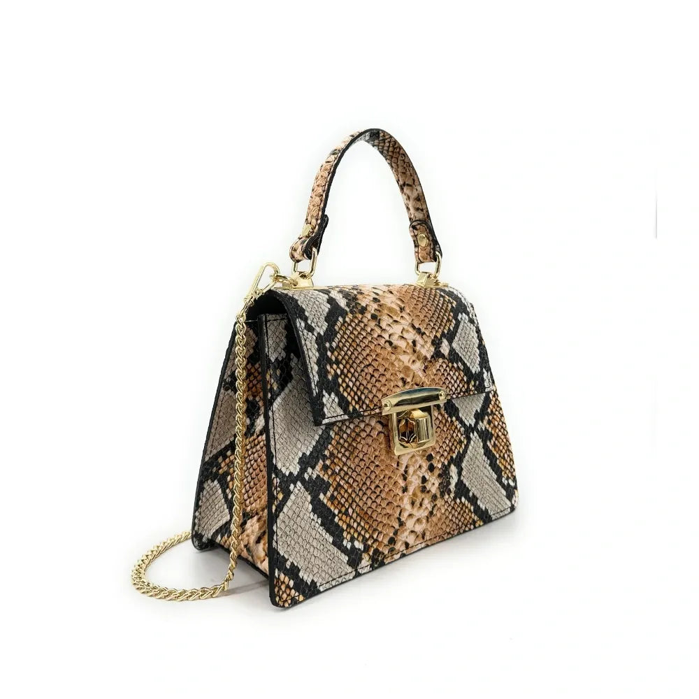 Sac à main en cuir façon serpent JUNGLE E.L Python Python camel