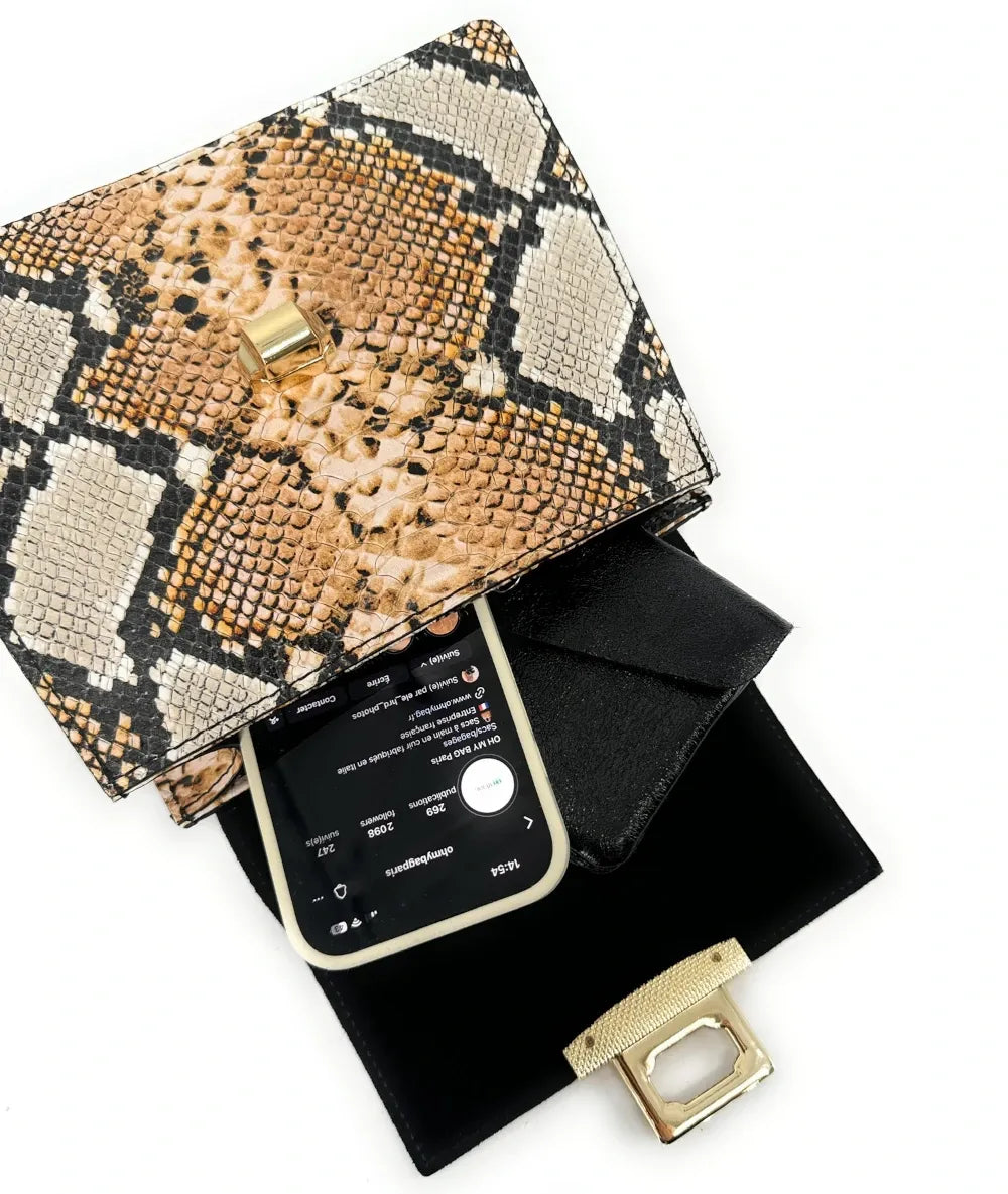 Sac à main en cuir façon serpent JUNGLE E.L Python Python camel