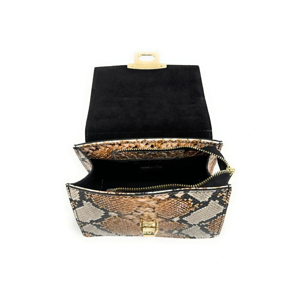 Sac à main en cuir façon serpent JUNGLE E.L Python Python camel
