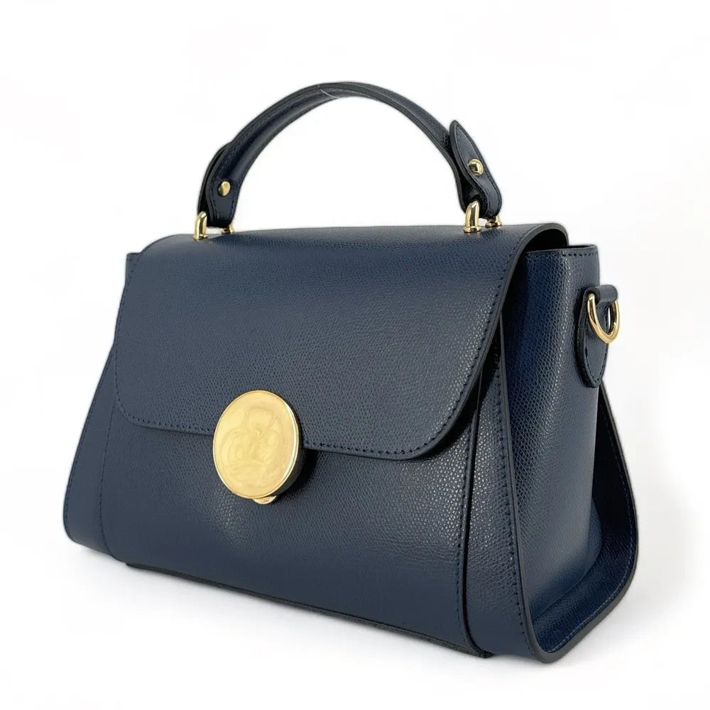Sac à main en cuir grainé APOLLINE Bleu marine