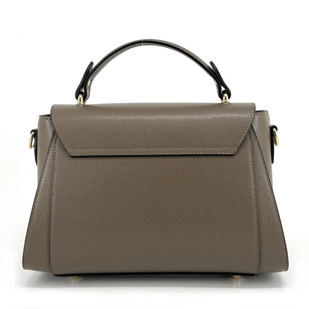 Sac à main en cuir grainé APOLLINE Taupe foncé