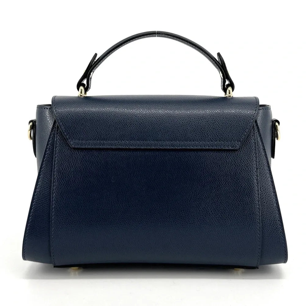 Sac à main en cuir grainé APOLLINE Bleu marine