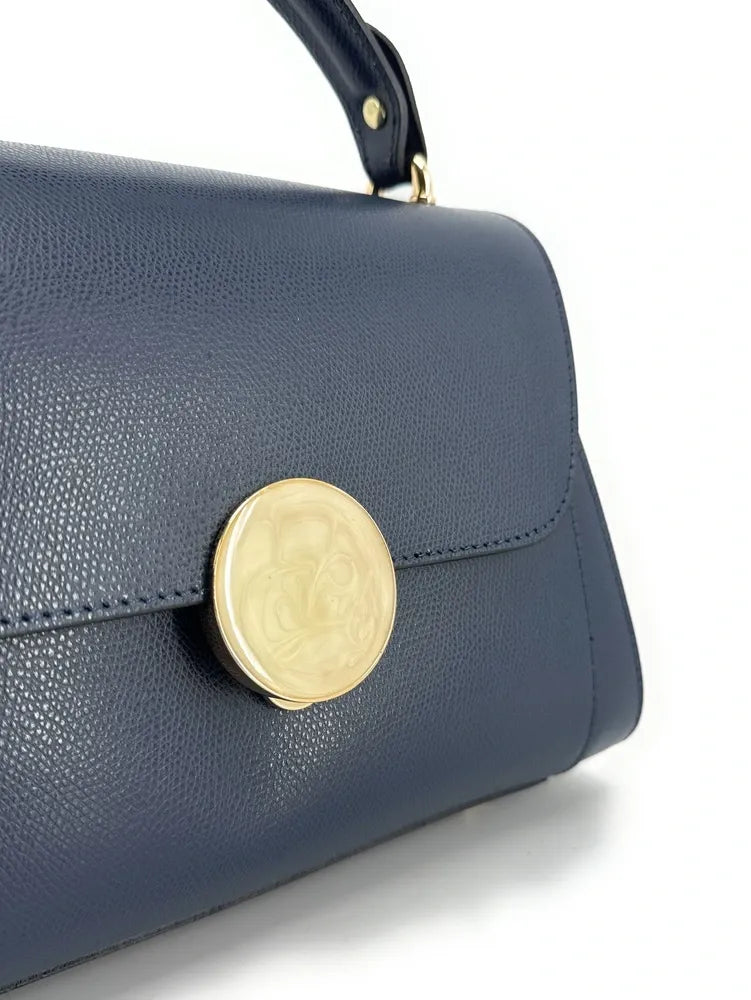 Sac à main en cuir grainé APOLLINE Bleu marine