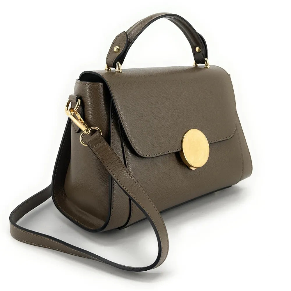 Sac à main en cuir grainé APOLLINE Taupe foncé