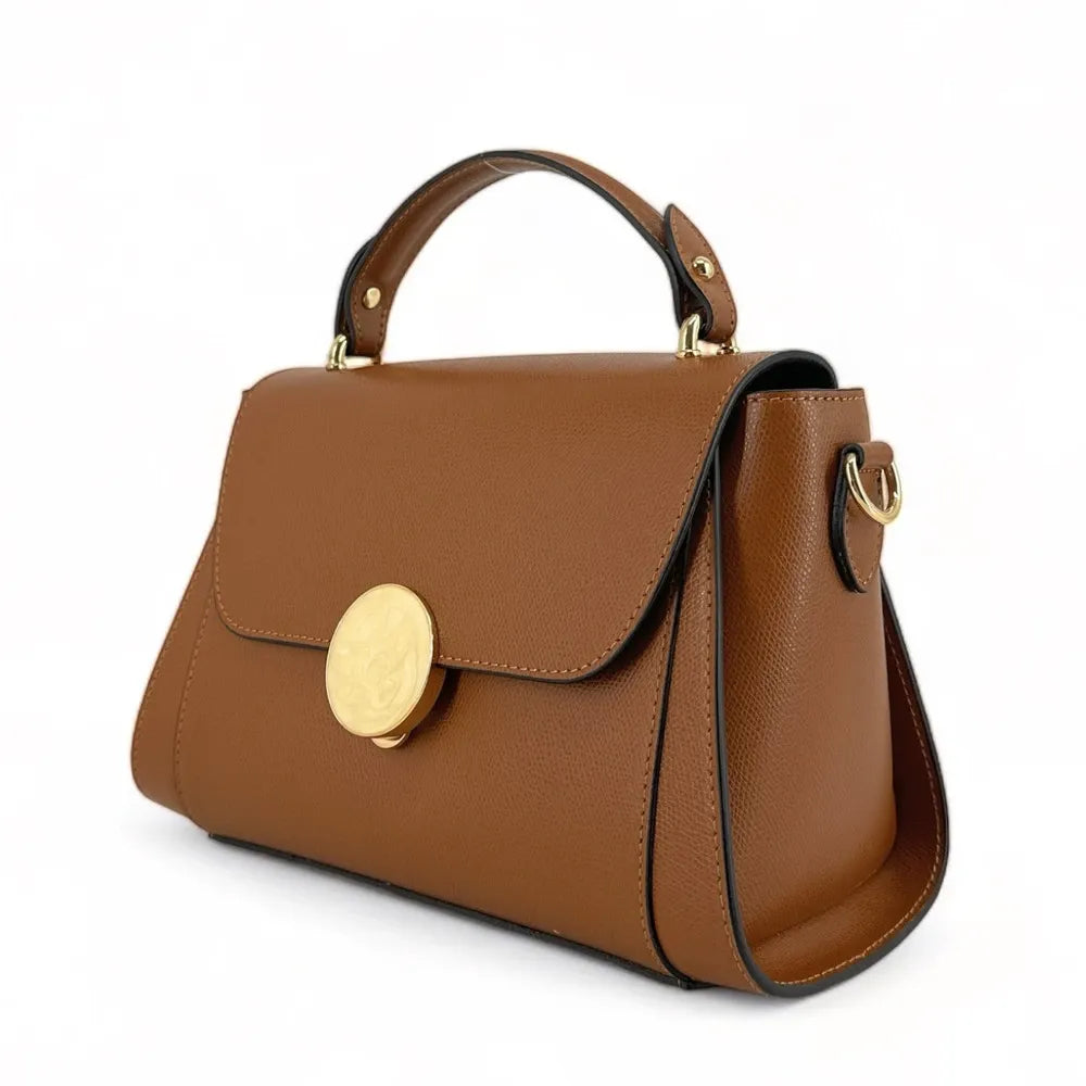 Sac à main en cuir grainé APOLLINE Camel foncé