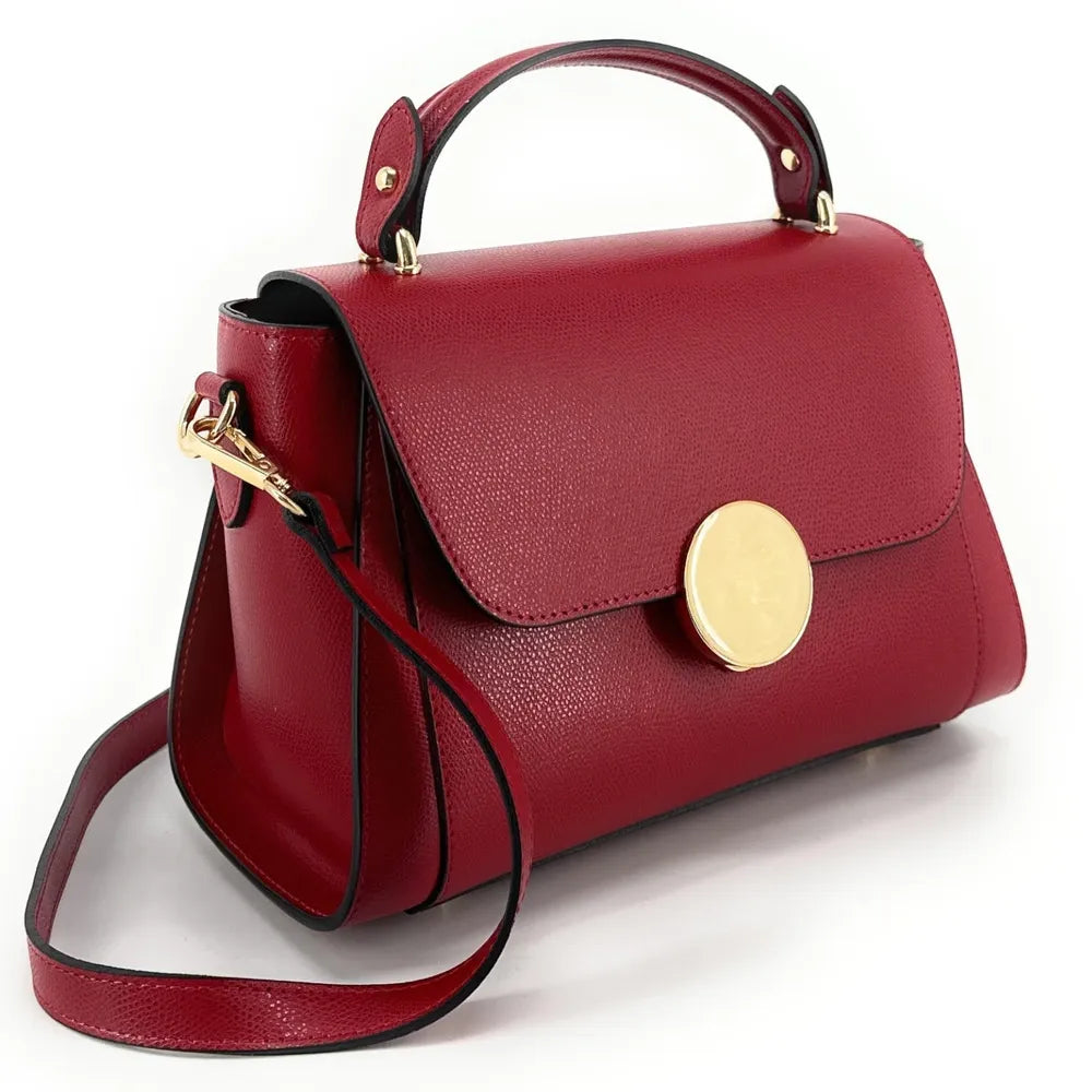 Sac à main en cuir grainé APOLLINE Rouge fraise