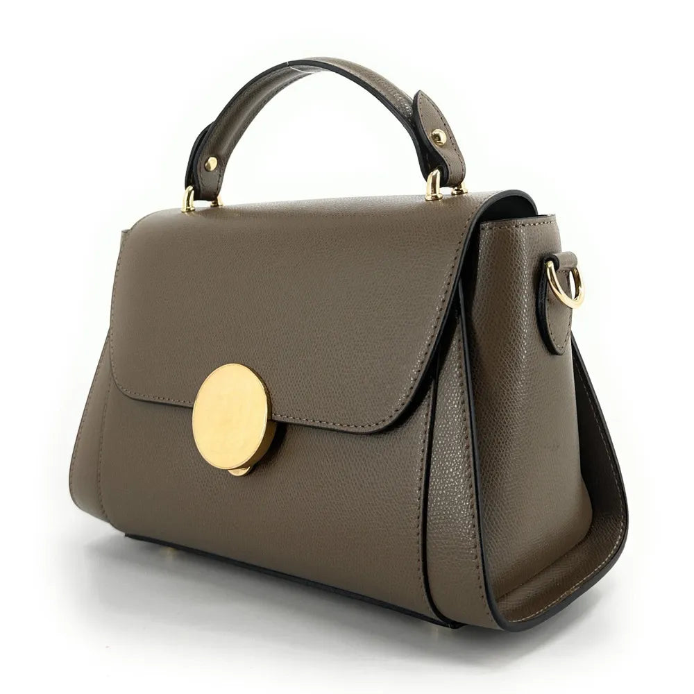 Sac à main en cuir grainé APOLLINE Taupe foncé