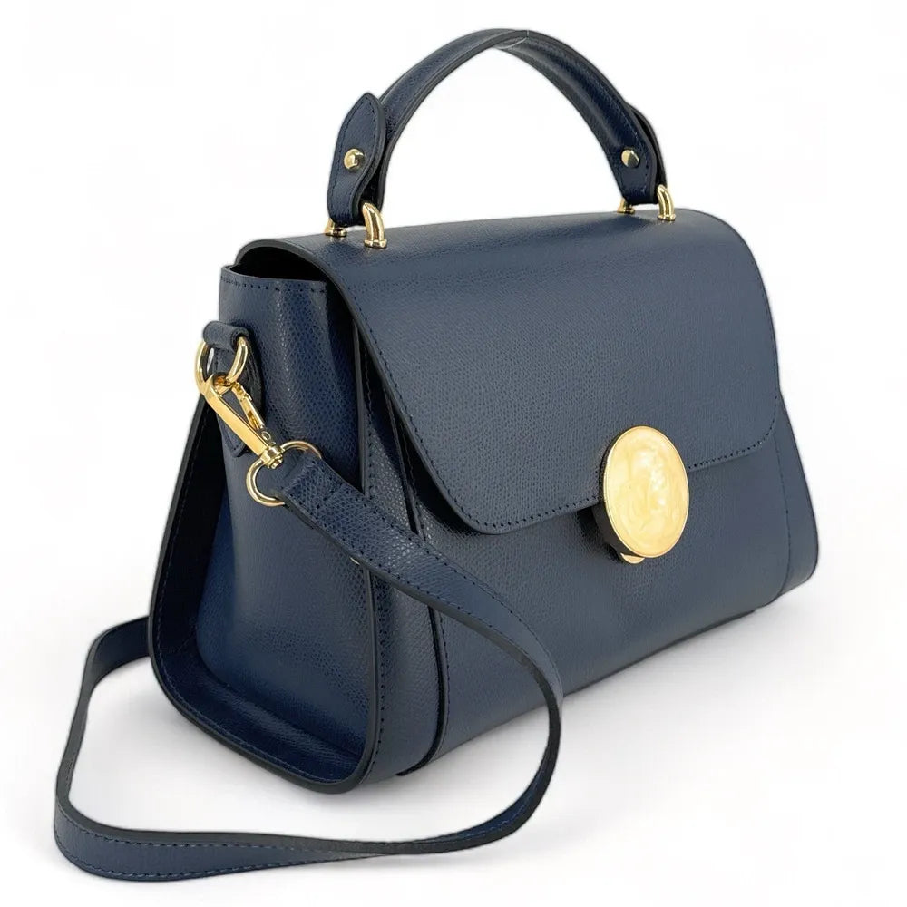 Sac à main en cuir grainé APOLLINE Bleu marine