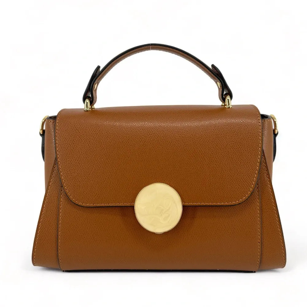 Sac à main en cuir grainé APOLLINE Camel foncé