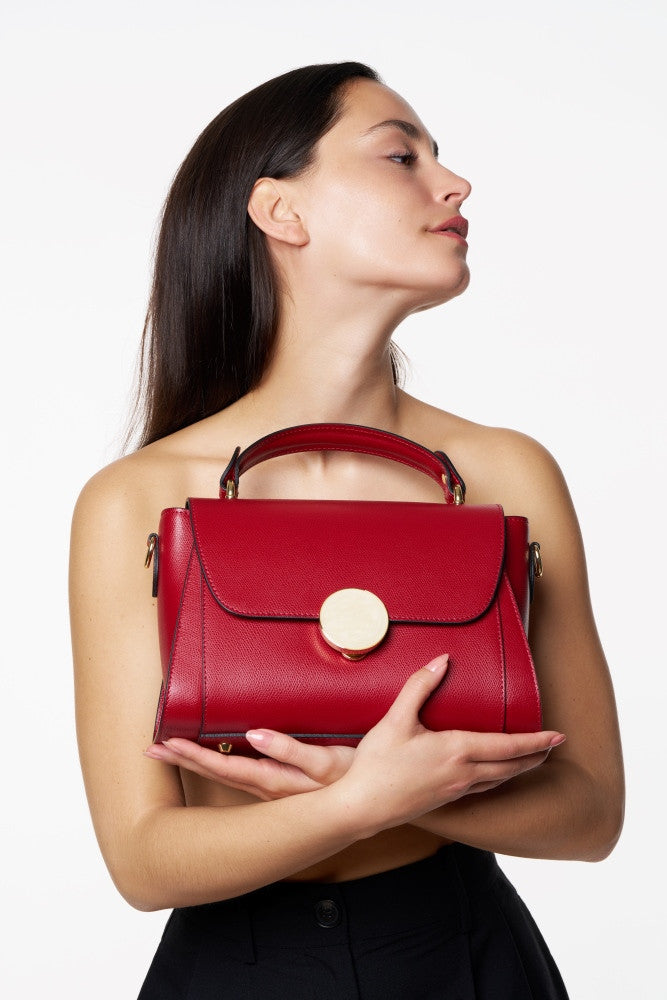 Sac à main en cuir grainé APOLLINE Rouge fraise