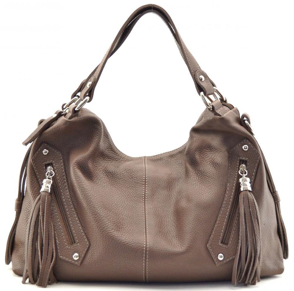 Sac à main en cuir grainé ARIZONA Taupe foncé