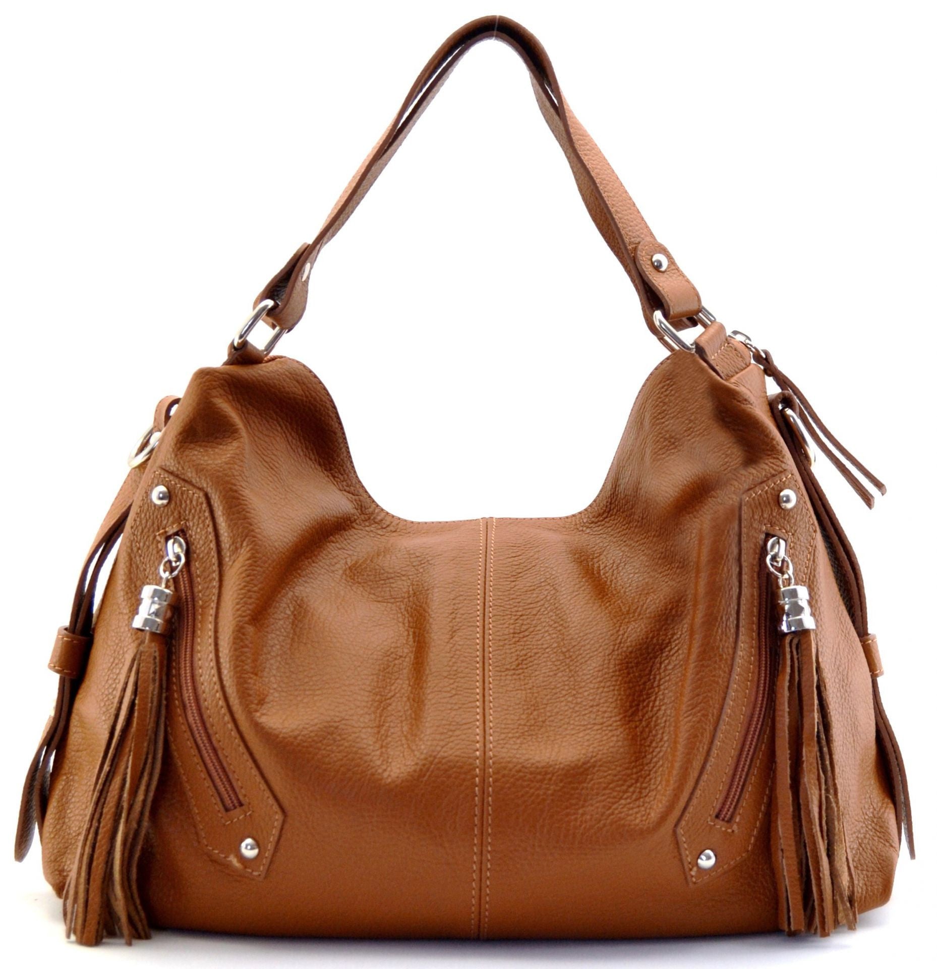 Sac à main en cuir grainé ARIZONA Cognac foncé