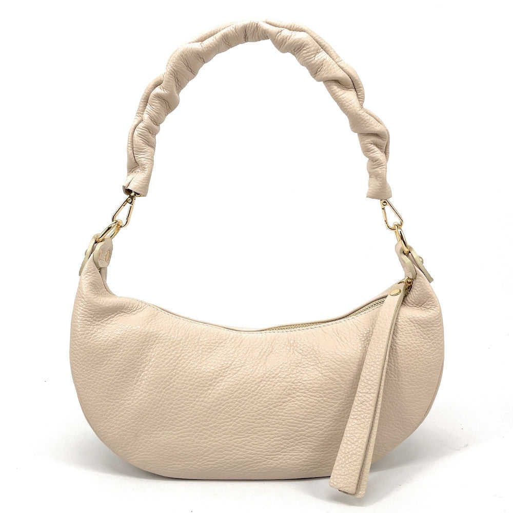 Sac demi-lune porté épaule en cuir grainé AURORA Beige crème