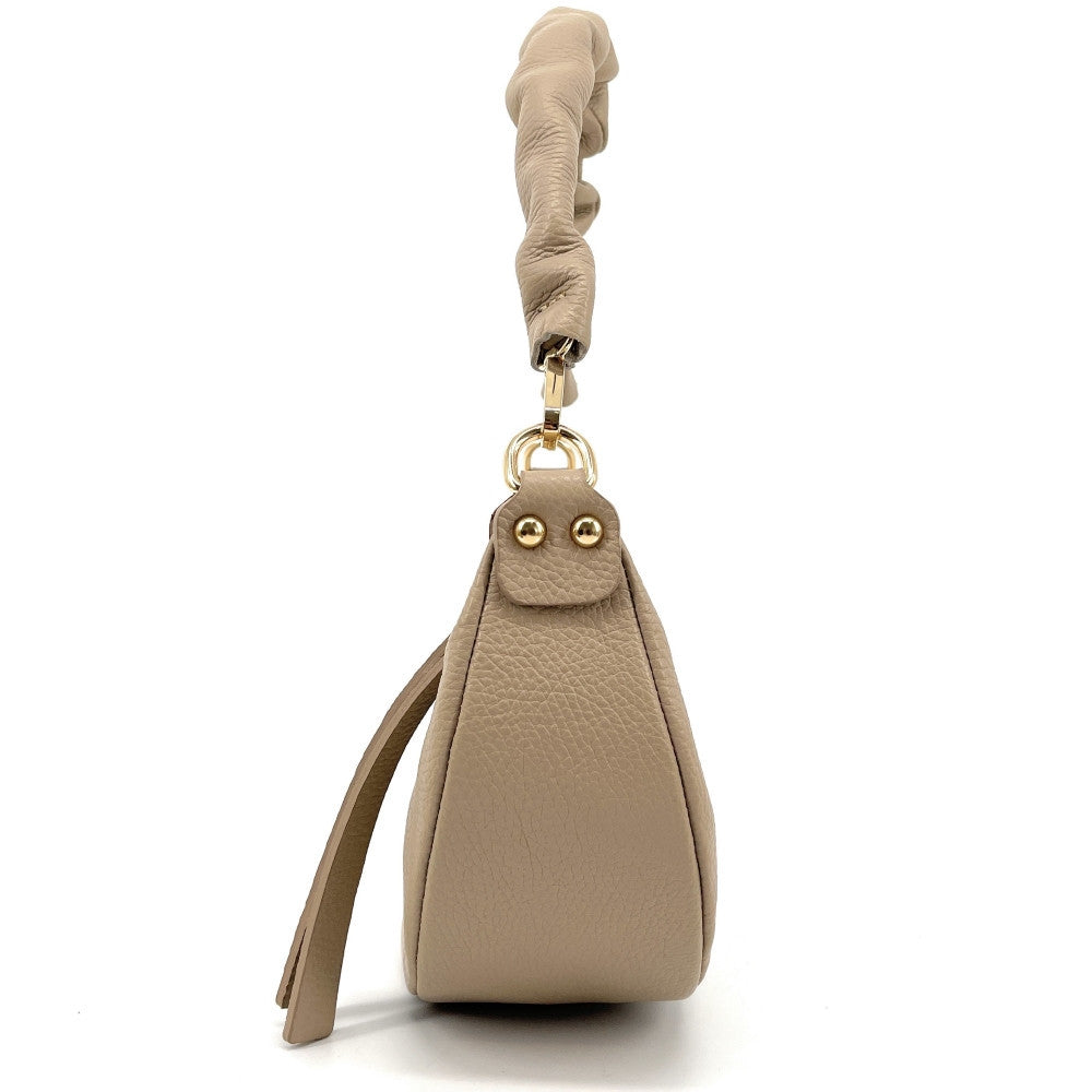 Sac demi-lune porté épaule en cuir grainé AURORA Taupe clair