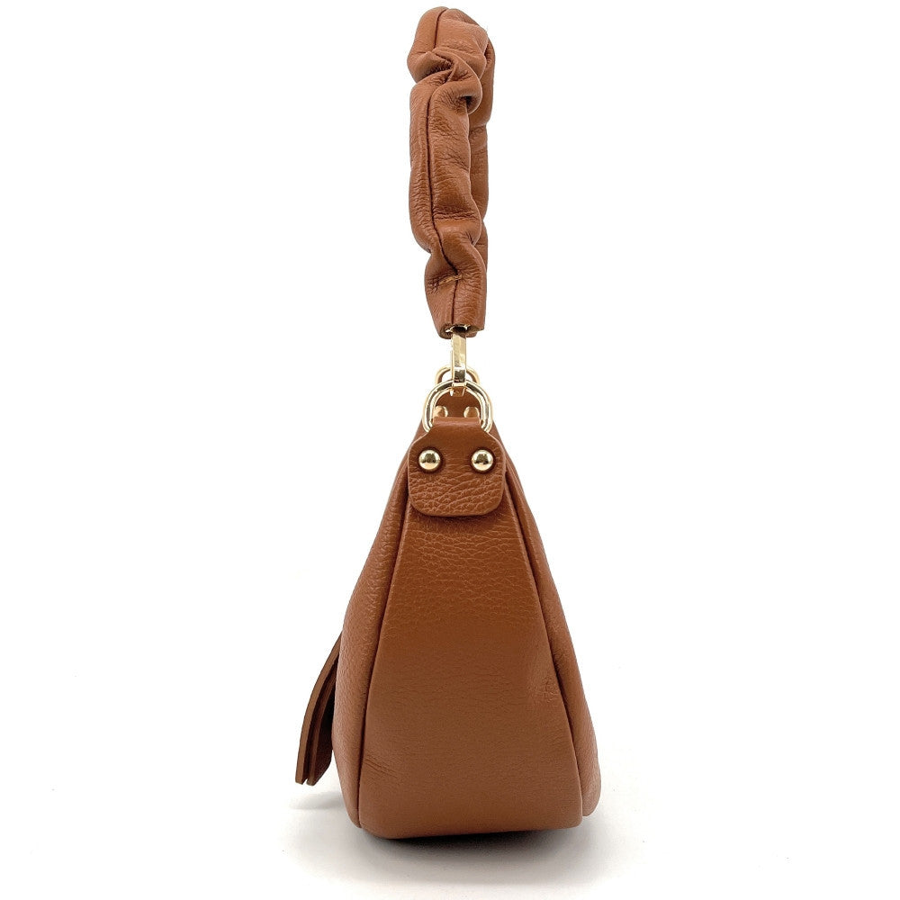 Sac demi-lune porté épaule en cuir grainé AURORA Camel foncé